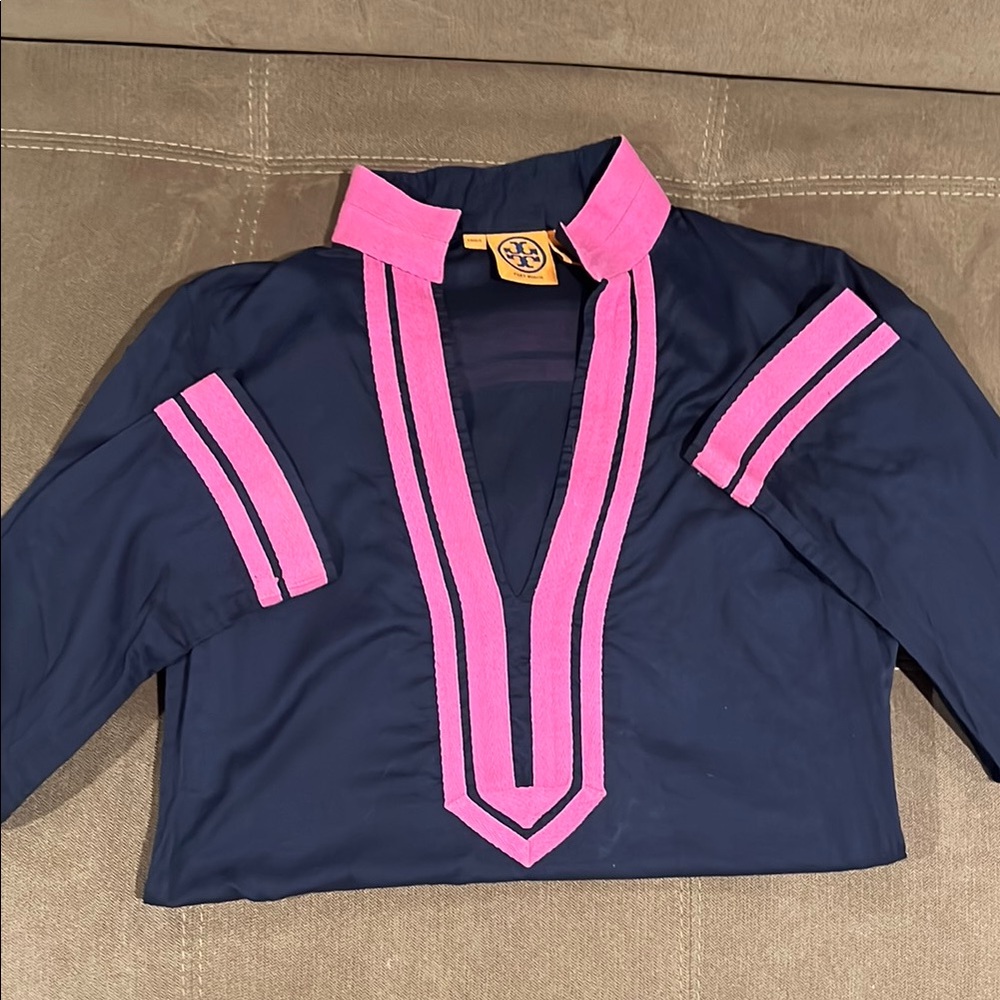 Tory Burch Navy and Pink Tunic Top